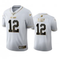 Buffalo Buffalo Bills #12 Jim Kelly Men's Nike White Golden Edition Vapor Limited NFL 100 Jersey