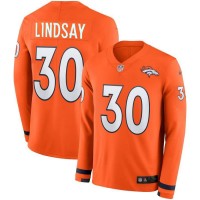 Men's Denver Broncos #30 Phillip Lindsay Orange Team Color Men's Stitched NFL Limited Therma Long Sleeve Jersey