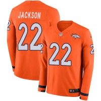 Men's Denver Broncos #22 Kareem Jackson Orange Team Color Men's Stitched NFL Limited Therma Long Sleeve Jersey