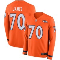 Men's Denver Broncos #70 Ja'Wuan James Orange Team Color Men's Stitched NFL Limited Therma Long Sleeve Jersey