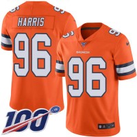 Nike Denver Broncos #96 Shelby Harris Orange Men's Stitched NFL Limited Rush 100th Season Jersey