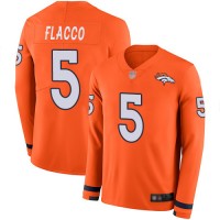 Nike Denver Broncos #5 Joe Flacco Orange Team Color Men's Stitched NFL Limited Therma Long Sleeve Jersey