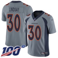 Nike Denver Broncos #30 Phillip Lindsay Gray Men's Stitched NFL Limited Inverted Legend 100th Season Jersey