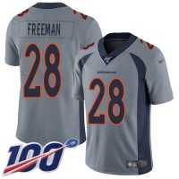 Nike Denver Broncos #28 Royce Freeman Gray Men's Stitched NFL Limited Inverted Legend 100th Season Jersey