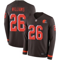 Nike Cleveland Browns #26 Greedy Williams Brown Team Color Men's Stitched NFL Limited Therma Long Sleeve Jersey