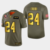 Nike Cleveland Browns #24 Nick Chubb Men's Olive Gold 2019 Salute to Service NFL 100 Limited Jersey