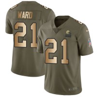 Nike Cleveland Browns #21 Denzel Ward Olive/Gold Men's Stitched NFL Limited 2017 Salute To Service Jersey
