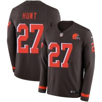 Nike Cleveland Browns #27 Kareem Hunt Brown Team Color Men's Stitched NFL Limited Therma Long Sleeve Jersey
