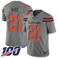 Nike Cleveland Browns #21 Denzel Ward Gray Men's Stitched NFL Limited Inverted Legend 100th Season Jersey