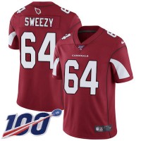 Nike Arizona Cardinals #64 J.R. Sweezy Red Team Color Men's Stitched NFL 100th Season Vapor Limited Jersey
