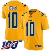 Nike Los Angeles Chargers #10 Justin Herbert Gold Men's Stitched NFL Limited Inverted Legend 100th Season Jersey