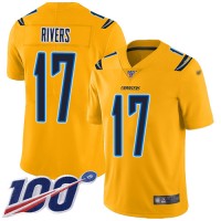 Nike Los Angeles Chargers #17 Philip Rivers Gold Men's Stitched NFL Limited Inverted Legend 100th Season Jersey