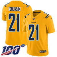 Nike Los Angeles Chargers #21 LaDainian Tomlinson Gold Men's Stitched NFL Limited Inverted Legend 100th Season Jersey