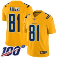 Nike Los Angeles Chargers #81 Mike Williams Gold Men's Stitched NFL Limited Inverted Legend 100th Season Jersey