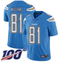 Nike Los Angeles Chargers #81 Mike Williams Electric Blue Alternate Men's Stitched NFL 100th Season Vapor Limited Jersey