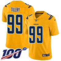 Nike Los Angeles Chargers #99 Jerry Tillery Gold Men's Stitched NFL Limited Inverted Legend 100th Season Jersey