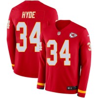 Nike Kansas City Chiefs #34 Carlos Hyde Red Team Color Men's Stitched NFL Limited Therma Long Sleeve Jersey