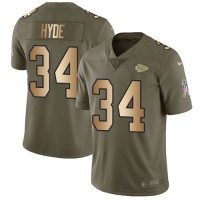 Nike Kansas City Chiefs #34 Carlos Hyde Olive/Gold Men's Stitched NFL Limited 2017 Salute To Service Jersey