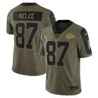 Kansas City Kansas City Chiefs #87 Travis Kelce Olive Nike 2021 Salute To Service Limited Player Jersey