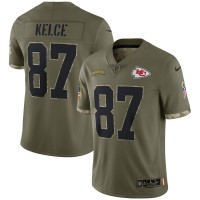 Kansas City Kansas City Chiefs #87 Travis Kelce Nike Men's 2022 Salute To Service Limited Jersey - Olive