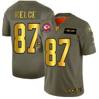 Kansas City Kansas City Chiefs #87 Travis Kelce NFL Men's Nike Olive Gold 2019 Salute to Service Limited Jersey