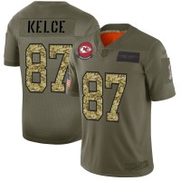 Kansas City Kansas City Chiefs #87 Travis Kelce Men's Nike 2019 Olive Camo Salute To Service Limited NFL Jersey