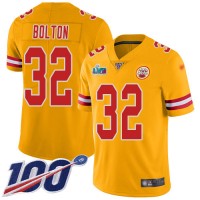 Nike Kansas City Chiefs #32 Nick Bolton Gold Super Bowl LVII Patch Men's Stitched NFL Limited Inverted Legend 100th Season Jersey