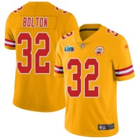 Nike Kansas City Chiefs #32 Nick Bolton Gold Super Bowl LVII Patch Men's Stitched NFL Limited Inverted Legend Jersey