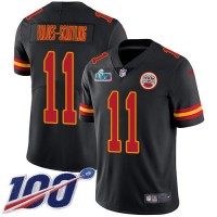 Nike Kansas City Chiefs #11 Marquez Valdes-Scantling Black Super Bowl LVII Patch Men's Stitched NFL Limited Rush 100th Season Jersey
