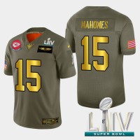 Kansas City Kansas City Chiefs #15 Patrick Mahomes Men's Nike Olive Gold Super Bowl LIV 2020 2019 Salute to Service Limited NFL 100 Jersey