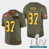 Kansas City Kansas City Chiefs #87 Travis Kelce Men's Nike Olive Gold Super Bowl LIV 2020 2019 Salute to Service Limited NFL 100 Jersey
