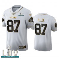 Kansas City Kansas City Chiefs #87 Travis Kelce Men's Nike White Golden Super Bowl LIV 2020 Edition Vapor Limited NFL 100 Jersey