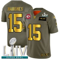 Kansas City Kansas City Chiefs #15 Patrick Mahomes NFL Men's Nike Olive Gold Super Bowl LIV 2020 2019 Salute to Service Limited Jersey