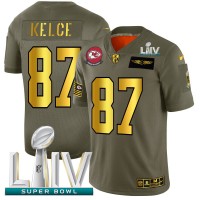 Kansas City Kansas City Chiefs #87 Travis Kelce NFL Men's Nike Olive Gold Super Bowl LIV 2020 2019 Salute to Service Limited Jersey