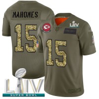 Kansas City Kansas City Chiefs #15 Patrick Mahomes Men's Nike 2019 Olive Camo Super Bowl LIV 2020 Salute To Service Limited NFL Jersey