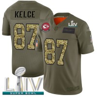 Kansas City Kansas City Chiefs #87 Travis Kelce Men's Nike 2019 Olive Camo Super Bowl LIV 2020 Salute To Service Limited NFL Jersey