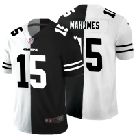 Kansas City Kansas City Chiefs #15 Patrick Mahomes Men's Black V White Peace Split Nike Vapor Untouchable Limited NFL Jersey