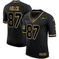 Kansas City Kansas City Chiefs #87 Travis Kelce Men's Nike 2020 Salute To Service Golden Limited NFL Jersey Black