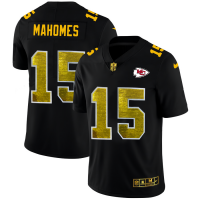 Kansas City Kansas City Chiefs #15 Patrick Mahomes Men's Black Nike Golden Sequin Vapor Limited NFL Jersey