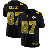 Kansas City Kansas City Chiefs #87 Travis Kelce Men's Black Nike Golden Sequin Vapor Limited NFL Jersey