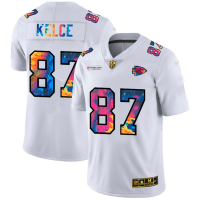 Kansas City Kansas City Chiefs #87 Travis Kelce Men's White Nike Multi-Color 2020 NFL Crucial Catch Limited NFL Jersey