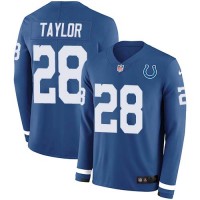 Nike Indianapolis Colts #28 Jonathan Taylor Royal Blue Team Color Men's Stitched NFL Limited Therma Long Sleeve Jersey
