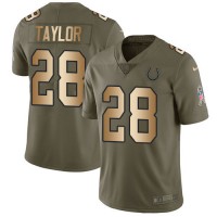 Nike Indianapolis Colts #28 Jonathan Taylor Olive/Gold Men's Stitched NFL Limited 2017 Salute To Service Jersey