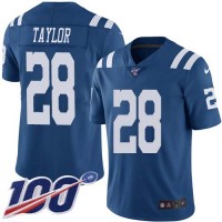 Nike Indianapolis Colts #28 Jonathan Taylor Royal Blue Men's Stitched NFL Limited Rush 100th Season Jersey