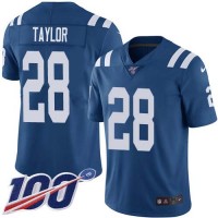 Nike Indianapolis Colts #28 Jonathan Taylor Royal Blue Team Color Men's Stitched NFL 100th Season Vapor Untouchable Limited Jersey