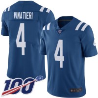 Nike Indianapolis Colts #4 Adam Vinatieri Royal Blue Team Color Men's Stitched NFL 100th Season Vapor Limited Jersey