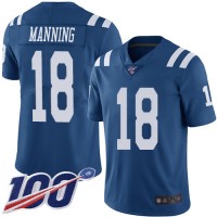 Nike Indianapolis Colts #18 Peyton Manning Royal Blue Men's Stitched NFL Limited Rush 100th Season Jersey