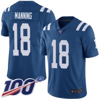 Nike Indianapolis Colts #18 Peyton Manning Royal Blue Team Color Men's Stitched NFL 100th Season Vapor Limited Jersey