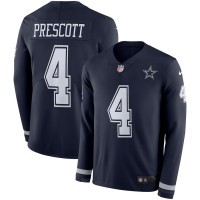 Men's Dallas Cowboys #4 Dak Prescott Navy Blue Team Color Men's Stitched NFL Limited Therma Long Sleeve Jersey