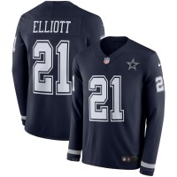 Men's Dallas Cowboys #21 Ezekiel Elliott Navy Blue Team Color Men's Stitched NFL Limited Therma Long Sleeve Jersey